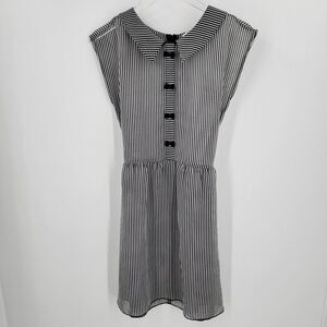 American Rag Cie Sheer Dress Womens Small Black White Stripe Bow Accent Tie Back